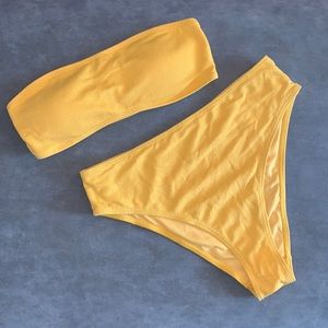 Yellow strapless high waisted bikini set